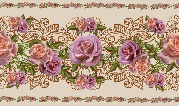 가로 꽃 테두리입니다. 패턴, 완벽 한입니다. 오래 된 스타일. — 스톡 사진