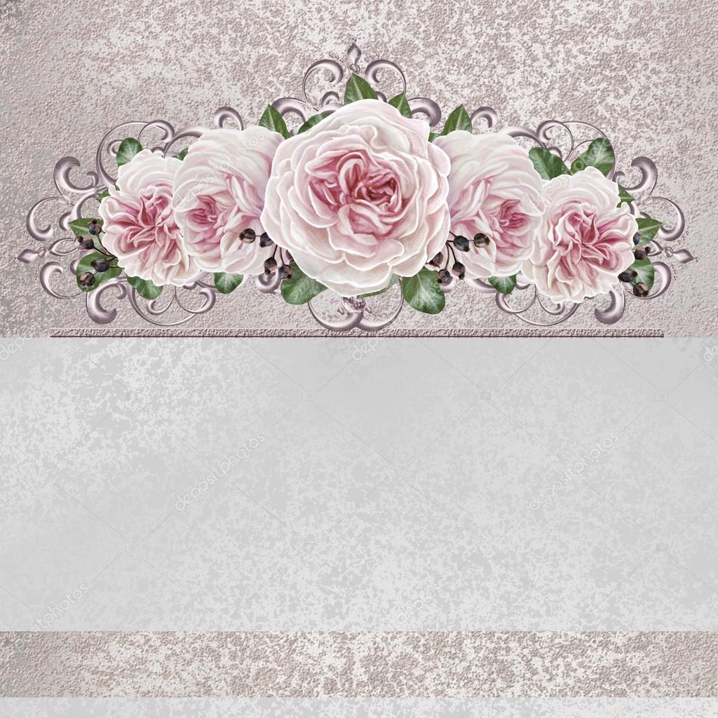 Bouquet of pink flowers camellia in a silver frame. Silver weave