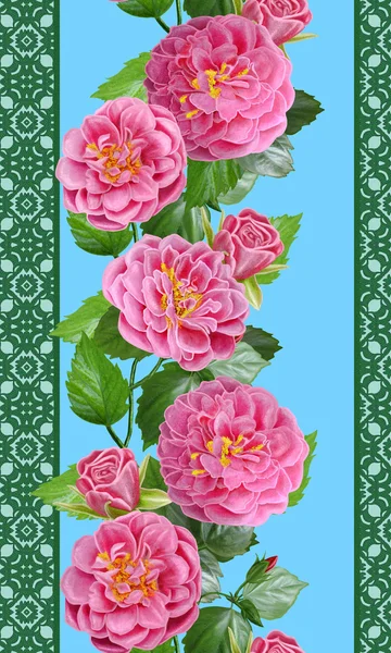 Verticale floral rand. Patroon, naadloze. Oude stijl. Bloem slinger roze rozen — Stockfoto