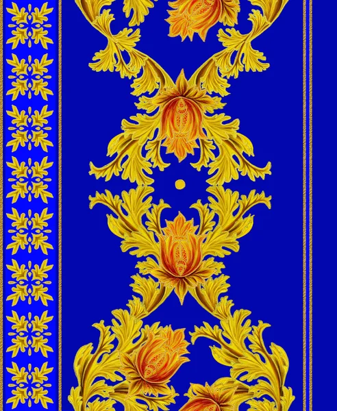 Patroon, naadloze. Oude stijl, gestileerde bloemen en bladeren, swirls, gouden vlechten. Verticale floral rand. — Stockfoto