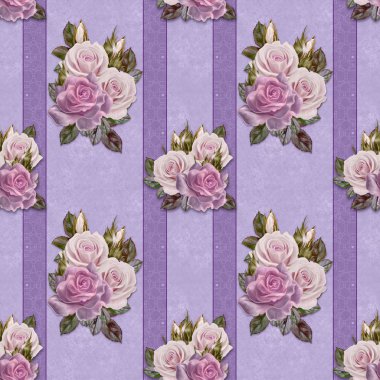 Desen, kusursuz. Eski tarz. Çiçek buketi ve pastel pembe güller. Çiçek arka plan. 