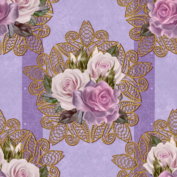 Wzór, bez szwu. Starym stylu. bukiet kwiatów i pastelowy róż. Tle kwiatów. Grzywny, tkania, koronki, mozaika. — Zdjęcie stockowe