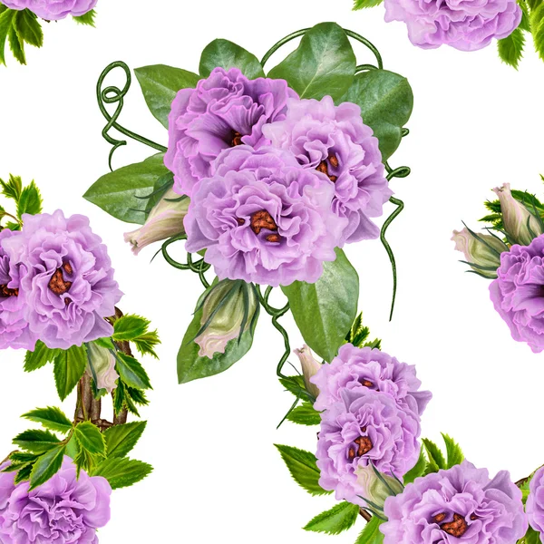 Modello, senza soluzione di continuità. Sfondo floreale. Tessitura fine, pizzo, mosaico. Bouquet di fiori di rose lilla . — Foto Stock