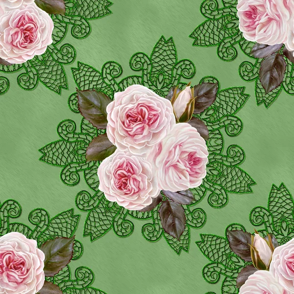 Φαντασία, άνευ ραφής. Παλιό στυλ. μπουκέτο με λουλούδια και παστέλ ροζ τριαντάφυλλα. Floral φόντο. Πρόστιμο ύφανση, δαντέλα, μωσαϊκό. — Φωτογραφία Αρχείου