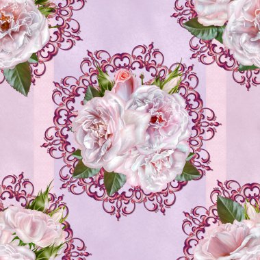 Desen, sorunsuz. Eski stil. çiçekler ve pastel pembe gül buketi. Çiçek arka plan. Dokuma, dantel, mozaik güzel.