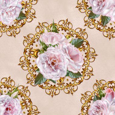 Desen, sorunsuz. Eski stil. çiçekler ve pastel pembe gül buketi. Çiçek arka plan. Dokuma, dantel, mozaik güzel.