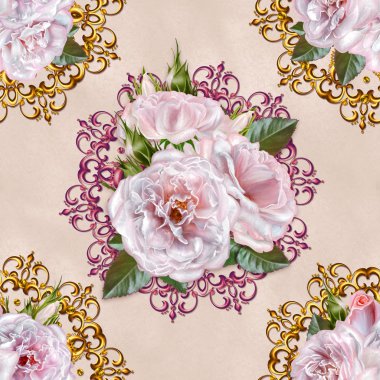 Desen, sorunsuz. Eski stil. çiçekler ve pastel pembe gül buketi. Çiçek arka plan. Dokuma, dantel, mozaik güzel.