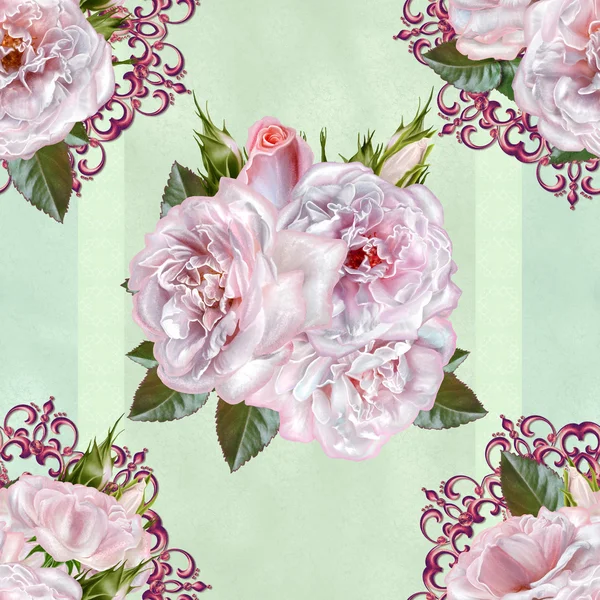 Візерунок, безшовний. Старий стиль. букет з квітів і пастельних рожевих троянд. Квітковий фон. Прекрасне ткацтво, мереживо, мозаїка . — стокове фото