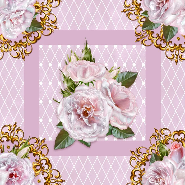 Padrão, sem costura. Velho estilo. buquê de flores e rosas rosa pastel. Fundo floral. Tecelagem fina, rendas, mosaico . — Fotografia de Stock