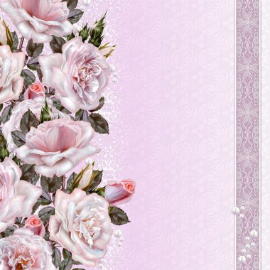 Çiçek kompozisyonu. Pembe güllerden buket. Eski sty