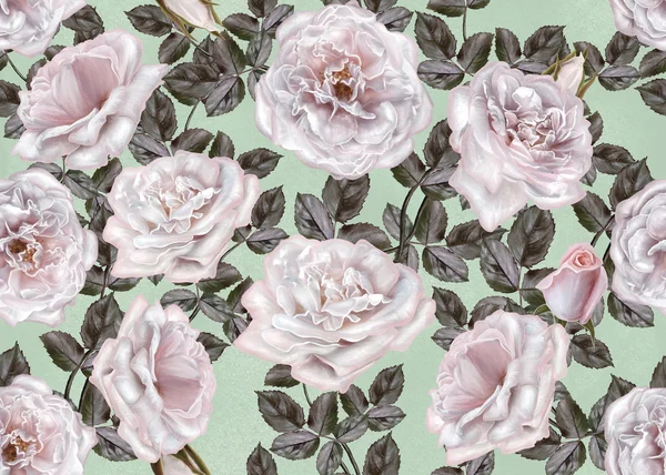 Pattern, seamless. Old style. Bouquet of flowers and pastel pink roses. Floral background. — Stock Photo, Image