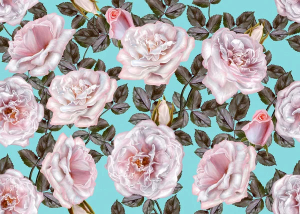 Pattern, seamless. Old style. Bouquet of flowers and pastel pink roses. Floral background. — Stock Photo, Image