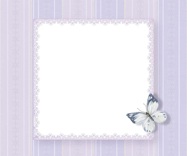 Vintage briefkaart. Witte vlinder op gestreepte textuur. Oude stijl. — Stockfoto