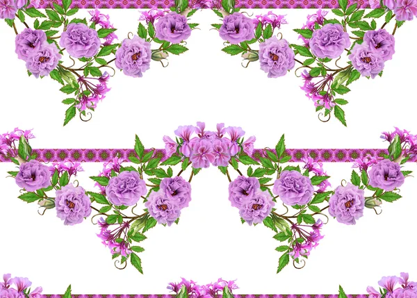 Padrão, sem costura. Velho estilo. Bela tecelagem, mosaico. Fundo vintage. Flor guirlanda de rosas rosa e pastel. Fronteira horizontal . — Fotografia de Stock