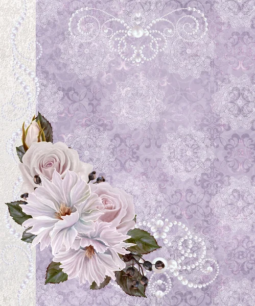 Vintage tarzı. Çiçek gümüş arka plan. İnci, boncuk dantel dokuma. Pastel gül buketi.