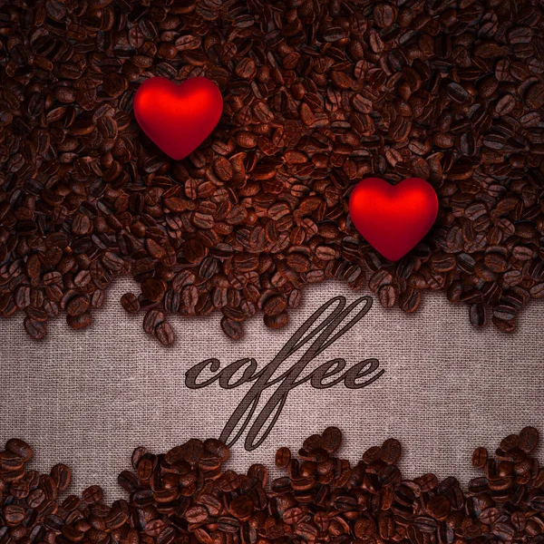 Geröstete Dunkle Kaffeebohnen Herzförmige Dekoration Leinwand Rendering Draufsicht — Stockfoto