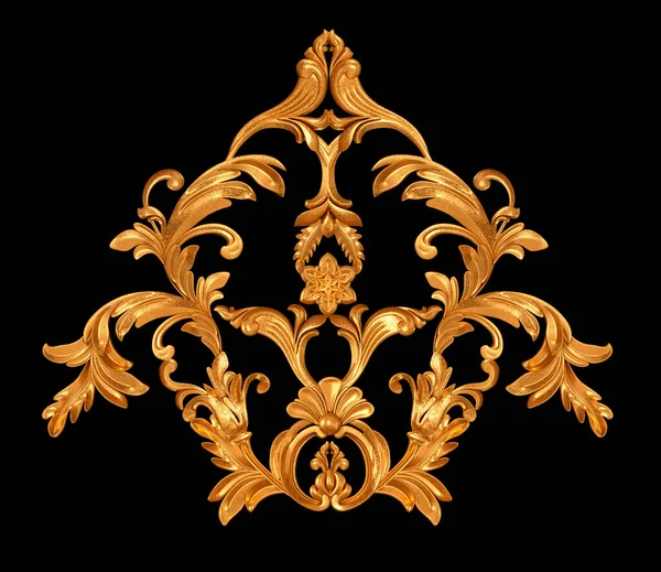 Golden Openwork Relief Stucco Molding Curls Decorative Ornament Arabesque Element — Stock Photo, Image
