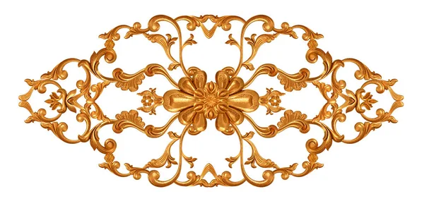 Golden Openwork Relief Stucco Molding Curls Decorative Ornament Arabesque Element — Stock Photo, Image