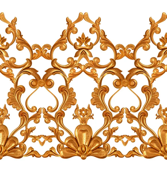 Golden Openwork Relief Stucco Molding Curls Decorative Ornament Arabesque Element — Stock Photo, Image