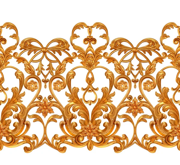 Rilievo Traforato Dorato Stampaggio Stucco Riccioli Ornamento Decorativo Elemento Arabesco — Foto Stock