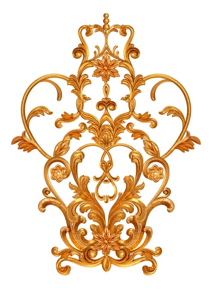 Golden Openwork Relief Stucco Molding Curls Decorative Ornament Arabesque Element — Stock Photo, Image