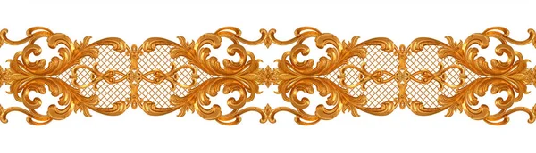 Rilievo Traforato Dorato Stampaggio Stucco Riccioli Ornamento Decorativo Elemento Arabesco — Foto Stock