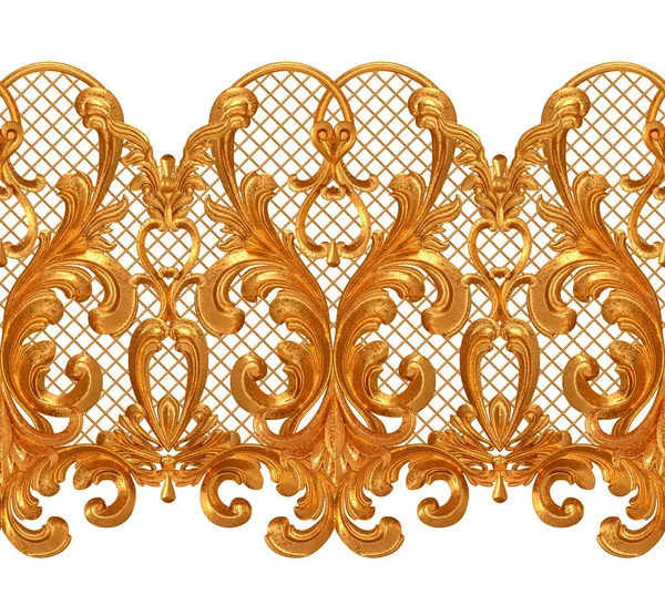 Rilievo Traforato Dorato Stampaggio Stucco Riccioli Ornamento Decorativo Elemento Arabesco — Foto Stock