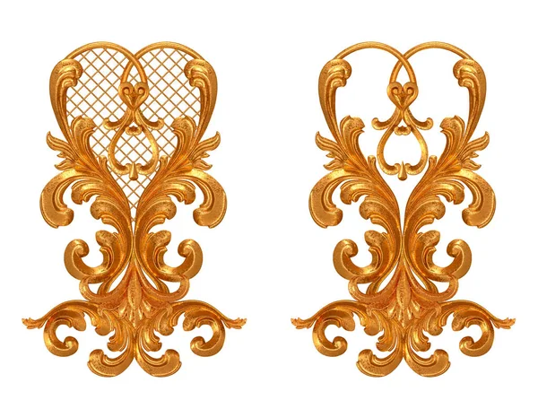 Golden Openwork Relief Stucco Molding Curls Ornament Ornament Arabesque Element — 스톡 사진