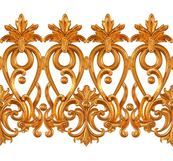 Golden Openwork Relief Stucco Molding Curls Decorative Ornament Arabesque Element — Stock Photo, Image