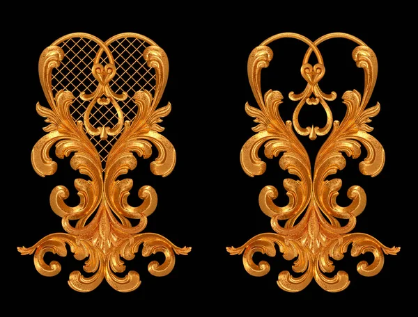 Golden Openwork Relief Stucco Molding Curls Ornament Ornament Arabesque Element — 스톡 사진