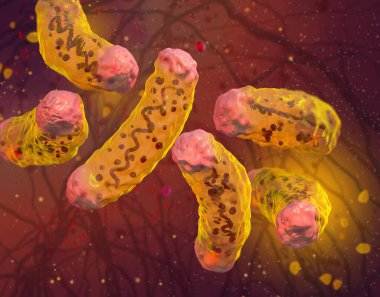 Tıbbi geçmiş, plazmid ve ribozomlu veba bakterisi, Yersinia pestis, 3D görüntüleme.