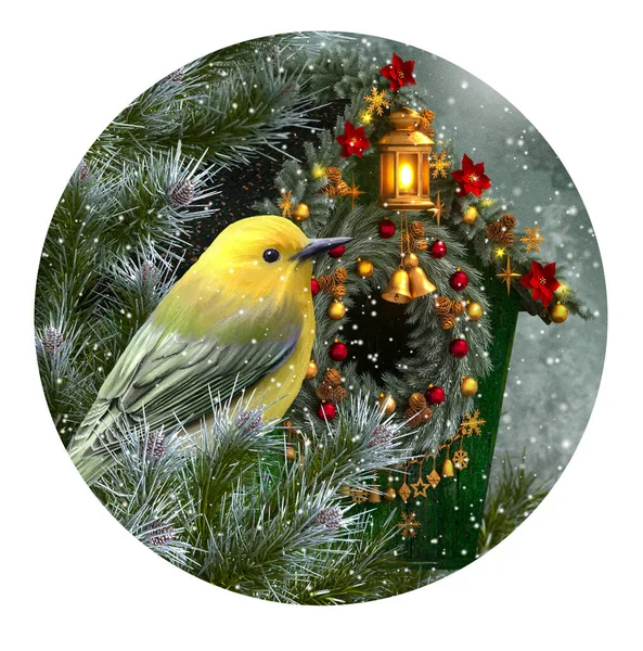 Christmas New Year Winter Festive Background Birds Tit Sitting Branch — ストック写真