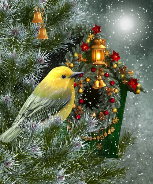 Christmas New Year Winter Festive Background Two Birds Tit Sitting — Stok fotoğraf