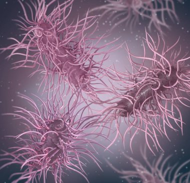 Tıbbi arka plan, tüm yüzey üzerinde kamçılı bakteri peritrichus, Hafniaceae, Enterobacterales çubuk şeklindeki asporogenic mobil gram- negatif anaerobik 3D görüntüleme