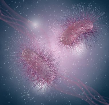 Tıbbi arka plan, tüm yüzey üzerinde kamçılı bakteri peritrichus, Hafniaceae, Enterobacterales çubuk şeklindeki asporogenic mobil gram- negatif anaerobik 3D görüntüleme