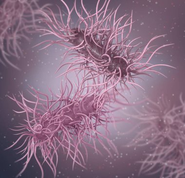 Tıbbi arka plan, tüm yüzey üzerinde kamçılı bakteri peritrichus, Hafniaceae, Enterobacterales çubuk şeklindeki asporogenic mobil gram- negatif anaerobik 3D görüntüleme