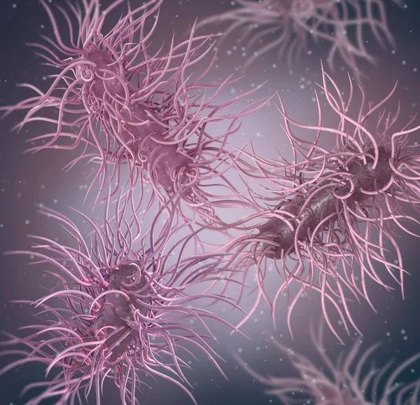 Tıbbi arka plan, tüm yüzey üzerinde kamçılı bakteri peritrichus, Hafniaceae, Enterobacterales çubuk şeklindeki asporogenic mobil gram- negatif anaerobik 3D görüntüleme