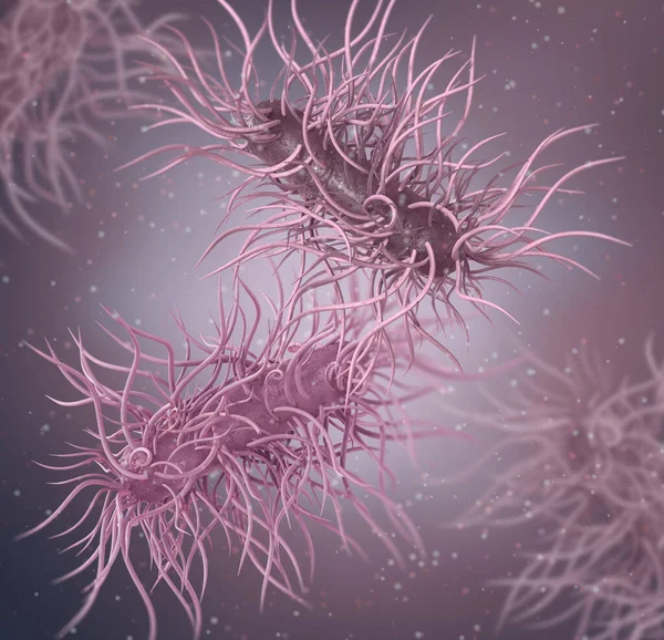 Tıbbi arka plan, tüm yüzey üzerinde kamçılı bakteri peritrichus, Hafniaceae, Enterobacterales çubuk şeklindeki asporogenic mobil gram- negatif anaerobik 3D görüntüleme