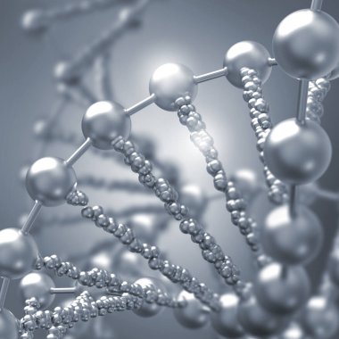 Zincir, mavi arka planda DNA kodu, tıbbi geçmiş, yenilik kavramı, 3D görüntüleme