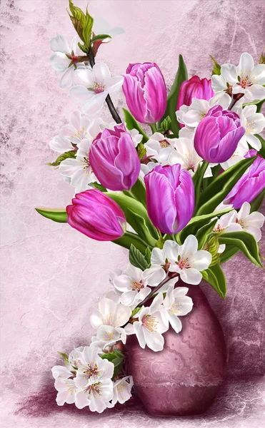 Bouquet de tulipes dans un vase — Photo