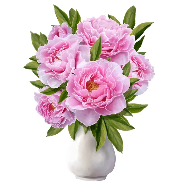 beyaz porselen vazo içinde pembe peonies buket