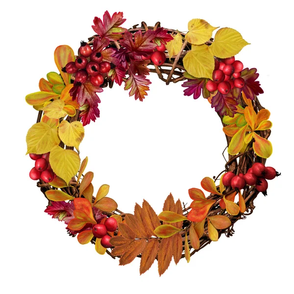 Composition of autumn leaves in the shape of a wreath — Stock Photo, Image
