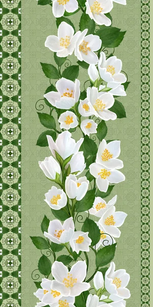 Κάθετη άνθινο πλαίσιο, φαντασία, άνευ ραφής. Άσπρο jasmine λουλούδια — Φωτογραφία Αρχείου