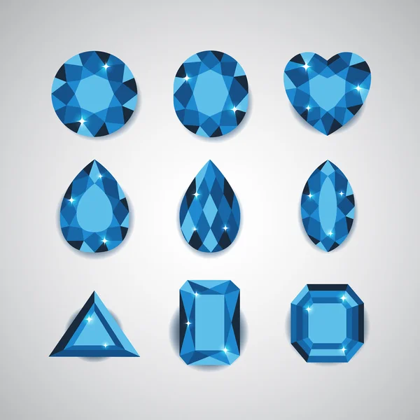 Mavi elmas ve yakut Vector Icons Set — Stok Vektör