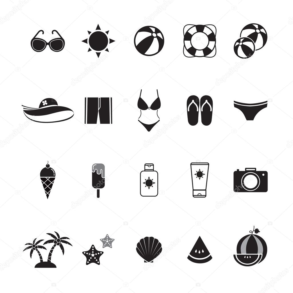 Summer Icons Set with White Background