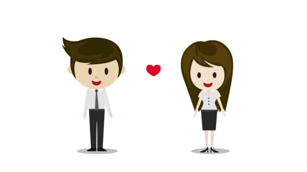 Roztomilý pár v lásce drží za ruce, kreslené postavičky — Stock video