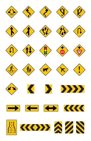 Warning yellow road signs, traffic signs vector set — Stock Vector