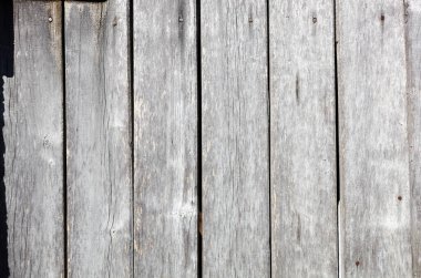 Tahta duvar döşemesi. Gri ahşap çitin dokusu. Eski ahşap döşemeler kırsal alanda. Yıpranmış kereste yüzeyi. Grunge soluk tahta panellere yakın çekim