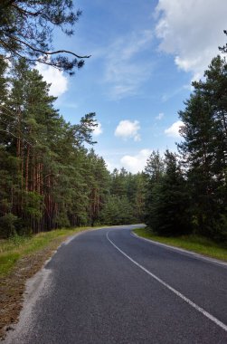 Asfalt kıvrımlı banliyö yolu. Kırsal Avrupa 'da bir viraj yolu