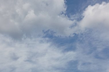 Bulanık gökyüzünün soyut görüntüsü. Kümülüs bulutlu mavi gökyüzü arkaplanı